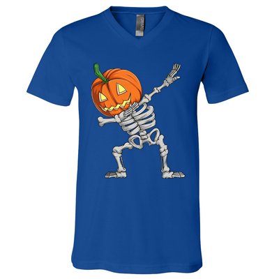 Dabbing Pumpkin Skeleton Halloween Meaningful Gift Dab Dance Skull Gift V-Neck T-Shirt