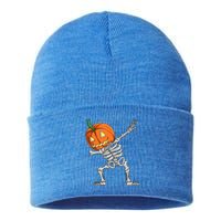 Dabbing Pumpkin Skeleton Halloween Meaningful Gift Dab Dance Skull Gift Sustainable Knit Beanie