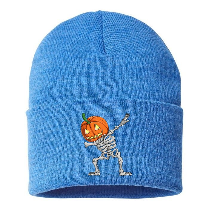 Dabbing Pumpkin Skeleton Halloween Meaningful Gift Dab Dance Skull Gift Sustainable Knit Beanie