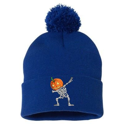 Dabbing Pumpkin Skeleton Halloween Meaningful Gift Dab Dance Skull Gift Pom Pom 12in Knit Beanie