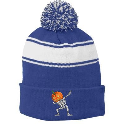 Dabbing Pumpkin Skeleton Halloween Meaningful Gift Dab Dance Skull Gift Stripe Pom Pom Beanie