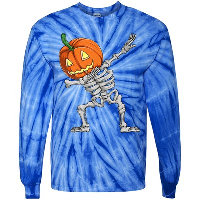 Dabbing Pumpkin Skeleton Halloween Meaningful Gift Dab Dance Skull Gift Tie-Dye Long Sleeve Shirt