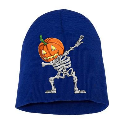 Dabbing Pumpkin Skeleton Halloween Meaningful Gift Dab Dance Skull Gift Short Acrylic Beanie