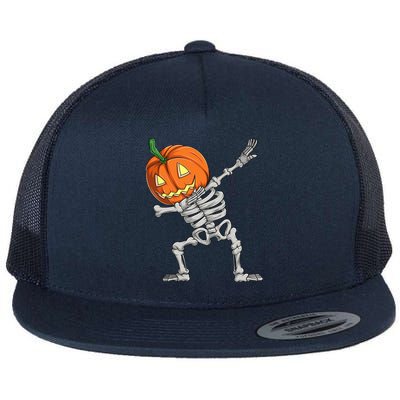 Dabbing Pumpkin Skeleton Halloween Meaningful Gift Dab Dance Skull Gift Flat Bill Trucker Hat