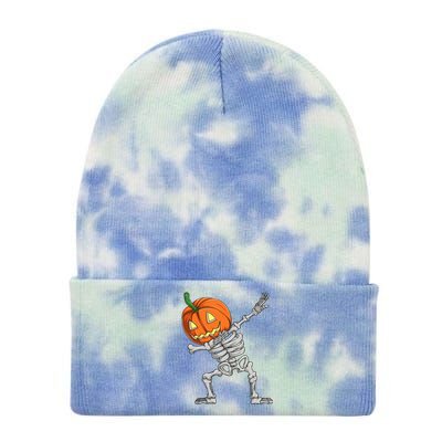 Dabbing Pumpkin Skeleton Halloween Meaningful Gift Dab Dance Skull Gift Tie Dye 12in Knit Beanie