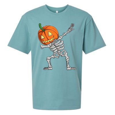 Dabbing Pumpkin Skeleton Halloween Meaningful Gift Dab Dance Skull Gift Sueded Cloud Jersey T-Shirt