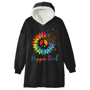 Daisy Peace Sign Hippie Soul Retro Hippie Flower Lovers Hooded Wearable Blanket