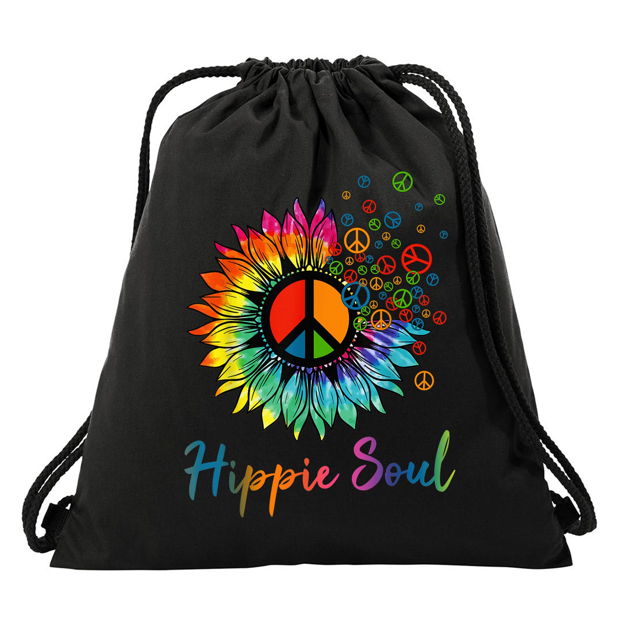 Daisy Peace Sign Hippie Soul Retro Hippie Flower Lovers Drawstring Bag