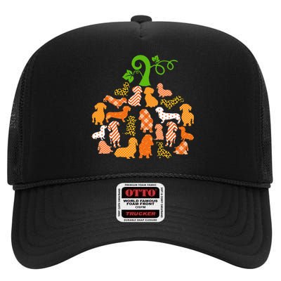 Dachshund Pumpkin Shape Plaid Leopard Dog Autumn Halloween High Crown Mesh Back Trucker Hat