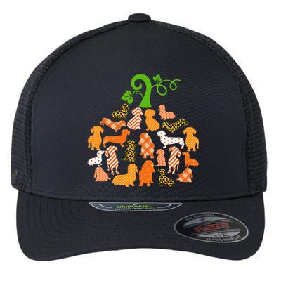 Dachshund Pumpkin Shape Plaid Leopard Dog Autumn Halloween Flexfit Unipanel Trucker Cap