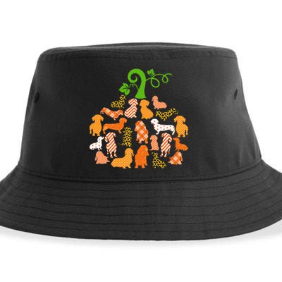 Dachshund Pumpkin Shape Plaid Leopard Dog Autumn Halloween Sustainable Bucket Hat