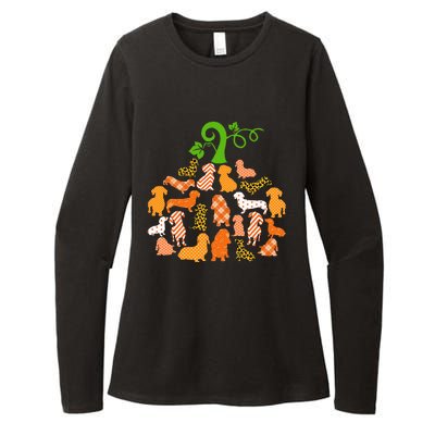 Dachshund Pumpkin Shape Plaid Leopard Dog Autumn Halloween Womens CVC Long Sleeve Shirt