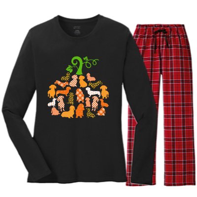 Dachshund Pumpkin Shape Plaid Leopard Dog Autumn Halloween Women's Long Sleeve Flannel Pajama Set 