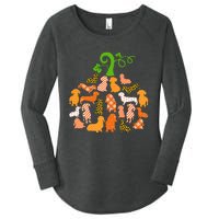 Dachshund Pumpkin Shape Plaid Leopard Dog Autumn Halloween Women's Perfect Tri Tunic Long Sleeve Shirt