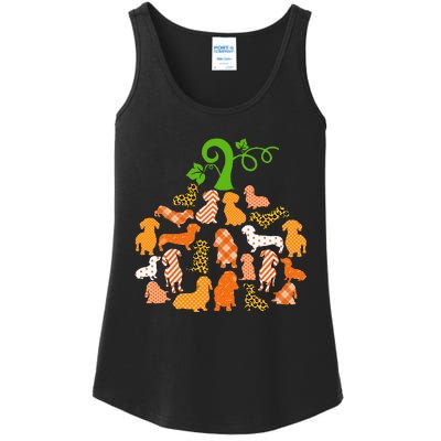 Dachshund Pumpkin Shape Plaid Leopard Dog Autumn Halloween Ladies Essential Tank