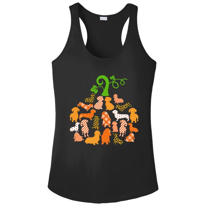 Dachshund Pumpkin Shape Plaid Leopard Dog Autumn Halloween Ladies PosiCharge Competitor Racerback Tank