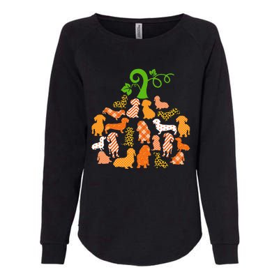 Dachshund Pumpkin Shape Plaid Leopard Dog Autumn Halloween Womens California Wash Sweatshirt