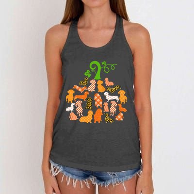 Dachshund Pumpkin Shape Plaid Leopard Dog Autumn Halloween Women's Knotted Racerback Tank