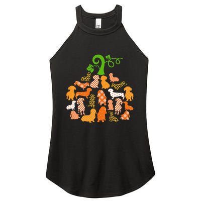 Dachshund Pumpkin Shape Plaid Leopard Dog Autumn Halloween Women's Perfect Tri Rocker Tank