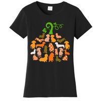 Dachshund Pumpkin Shape Plaid Leopard Dog Autumn Halloween Women's T-Shirt