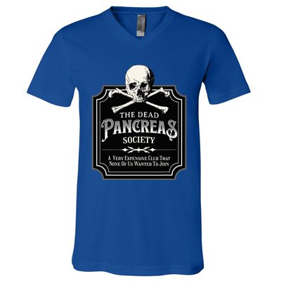 Dead Pancreas Society Type One Diabetes T1d Awareness Skull V-Neck T-Shirt