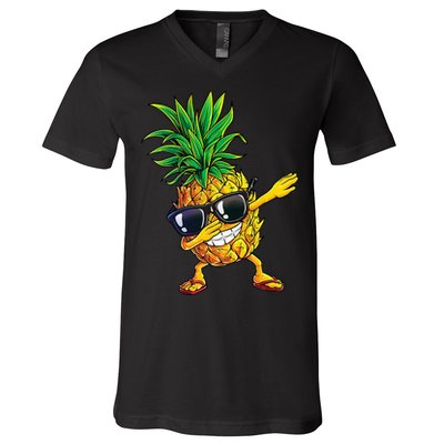 Dabbing Pineapple Sunglasses Aloha Beaches Hawaii Hawaiian V-Neck T-Shirt