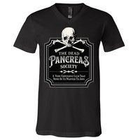 Dead Pancreas Society Type One Diabetes T1D Awareness Skull V-Neck T-Shirt