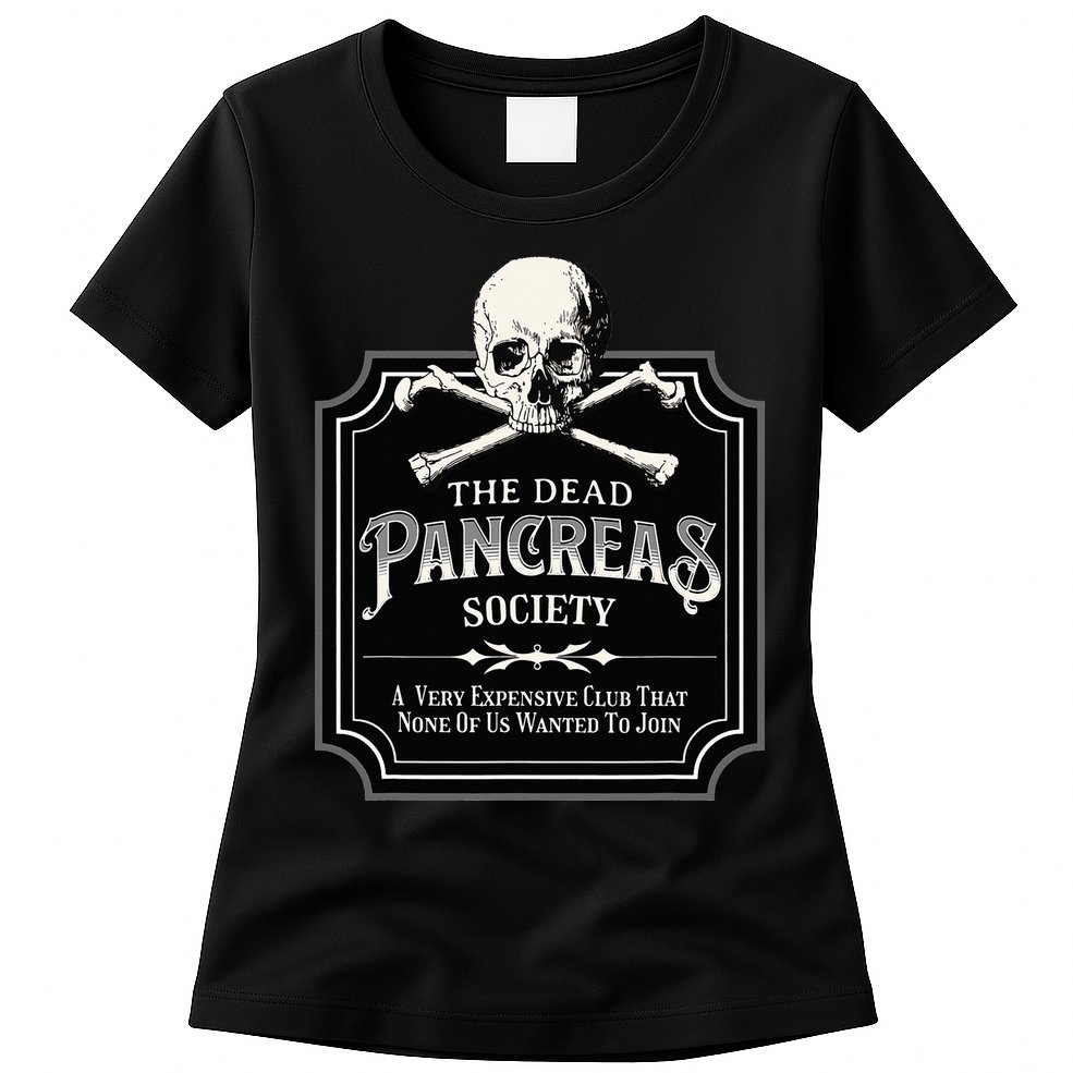 Dead Pancreas Society Type One Diabetes T1D Awareness Skull Womens T-Shirt