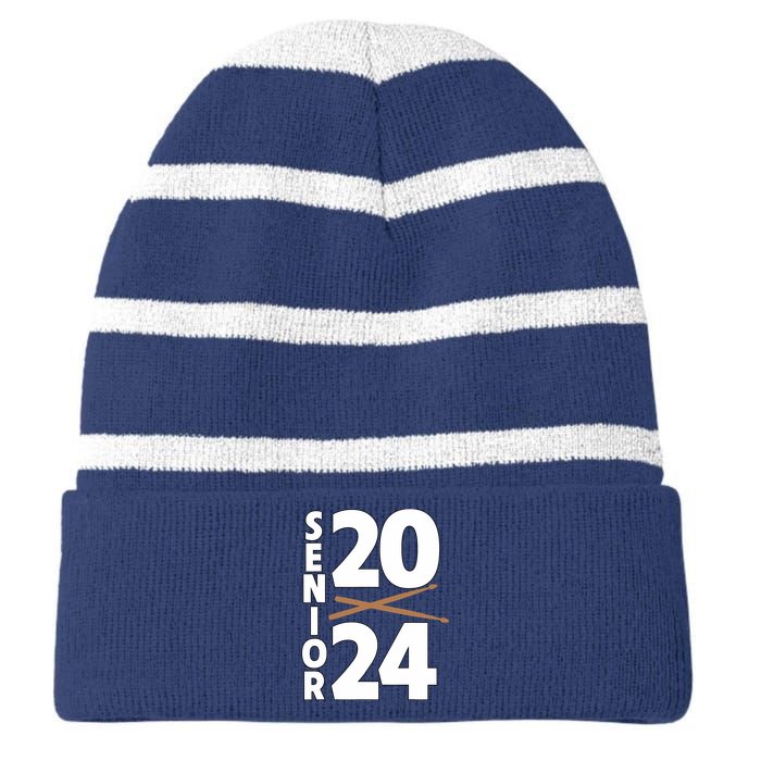 Drum Player Senior Class Of 2024 Marching Band Student Striped Beanie with Solid Band