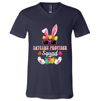 Daycare Provider Squad Costume Bunny Sunglasses Easter Eggs V-Neck T-Shirt