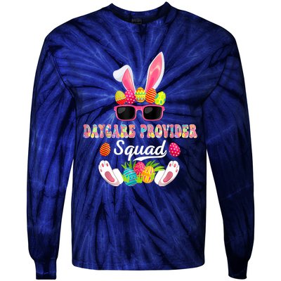 Daycare Provider Squad Costume Bunny Sunglasses Easter Eggs Tie-Dye Long Sleeve Shirt