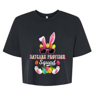 Daycare Provider Squad Costume Bunny Sunglasses Happy Easter Eggs Bella+Canvas Jersey Crop Tee