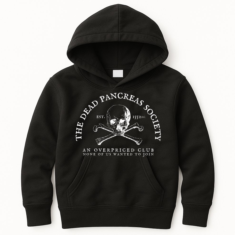 Dead Pancreas Society Type One Diabetes T1D Awareness Skull Kids Hoodie