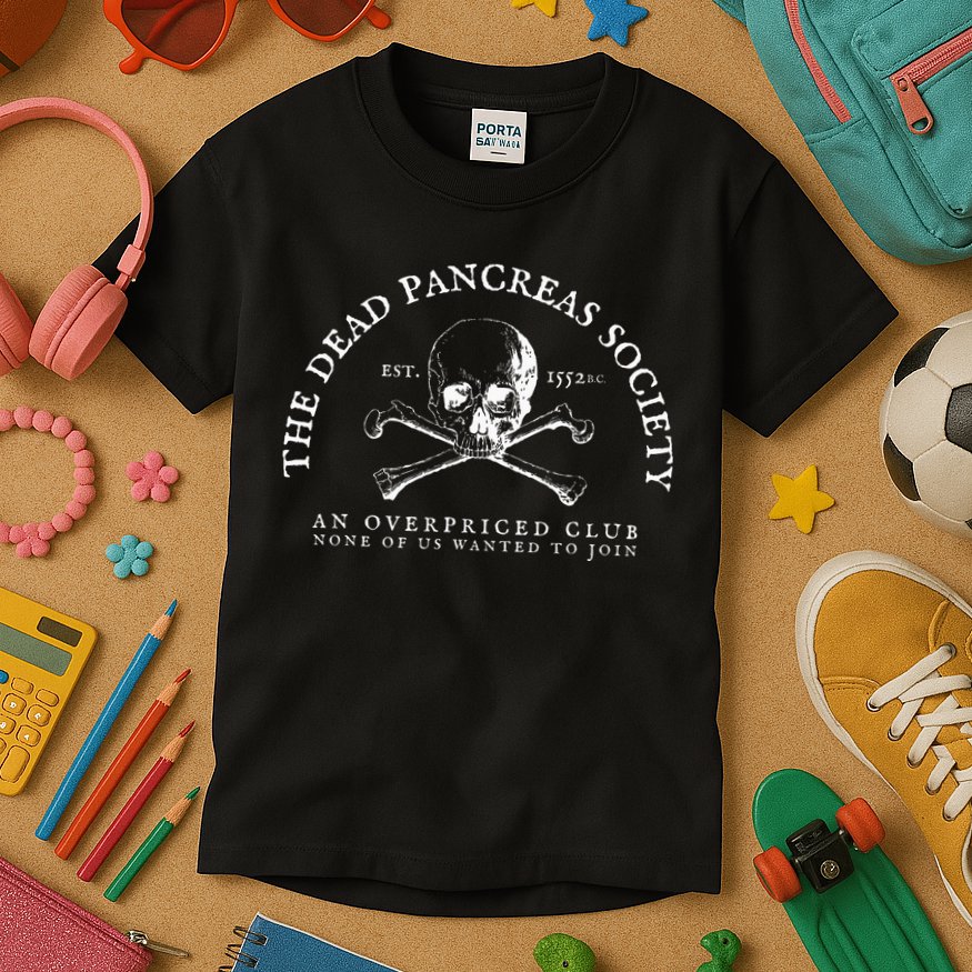 Dead Pancreas Society Type One Diabetes T1D Awareness Skull Kids T-Shirt