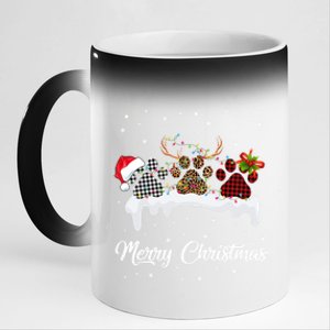 Dog Paw Santa Hat Reindeer Horns Dog Lover Merry Christmas Great Gift 11oz Black Color Changing Mug