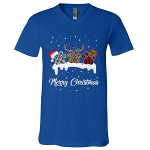 Dog Paw Santa Hat Reindeer Horns Dog Lover Merry Christmas Great Gift V-Neck T-Shirt