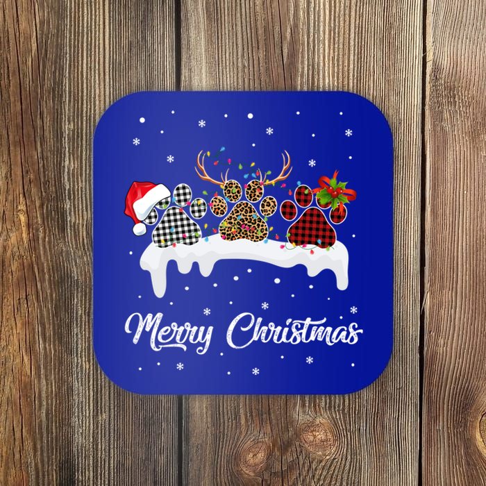 Dog Paw Santa Hat Reindeer Horns Dog Lover Merry Christmas Great Gift Coaster