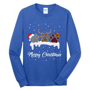 Dog Paw Santa Hat Reindeer Horns Dog Lover Merry Christmas Great Gift Tall Long Sleeve T-Shirt