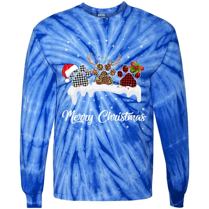 Dog Paw Santa Hat Reindeer Horns Dog Lover Merry Christmas Great Gift Tie-Dye Long Sleeve Shirt