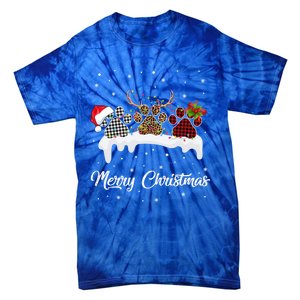 Dog Paw Santa Hat Reindeer Horns Dog Lover Merry Christmas Great Gift Tie-Dye T-Shirt