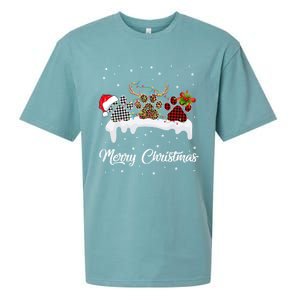 Dog Paw Santa Hat Reindeer Horns Dog Lover Merry Christmas Great Gift Sueded Cloud Jersey T-Shirt