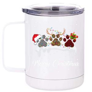 Dog Paw Santa Hat Reindeer Horns Dog Lover Merry Christmas Great Gift 12 oz Stainless Steel Tumbler Cup