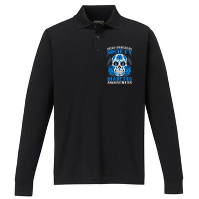 Dead Pancreas Society Type 1 Diabetes Awareness Sugar Skull Performance Long Sleeve Polo