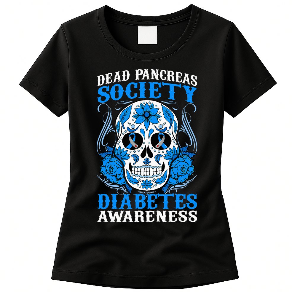 Dead Pancreas Society Type 1 Diabetes Awareness Sugar Skull Womens T-Shirt