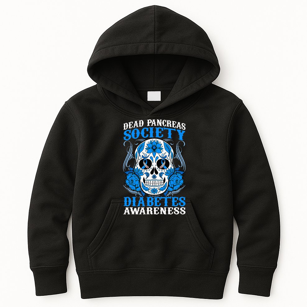 Dead Pancreas Society Type 1 Diabetes Awareness Sugar Skull Kids Hoodie