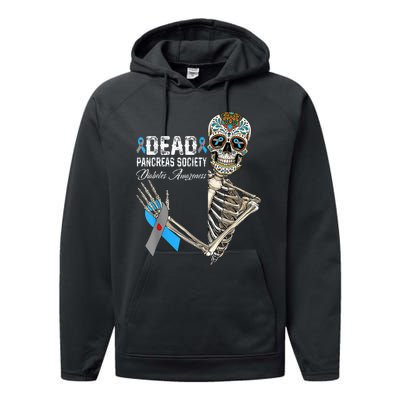 Dead Pancreas Society Diabetes Awareness Day Sugar Skeleton Performance Fleece Hoodie