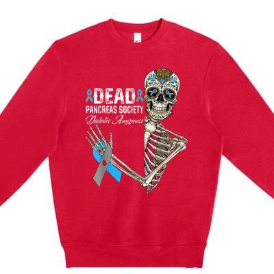 Dead Pancreas Society Diabetes Awareness Day Sugar Skeleton Premium Crewneck Sweatshirt