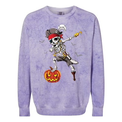 Dabbing Pirate Skeleton Dab Halloween Pumpkin Costume Funny Gift Colorblast Crewneck Sweatshirt