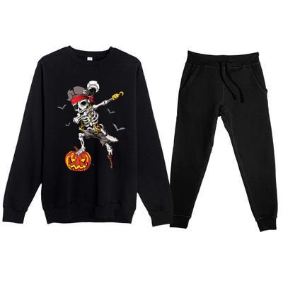 Dabbing Pirate Skeleton Dab Halloween Pumpkin Costume Funny Gift Premium Crewneck Sweatsuit Set