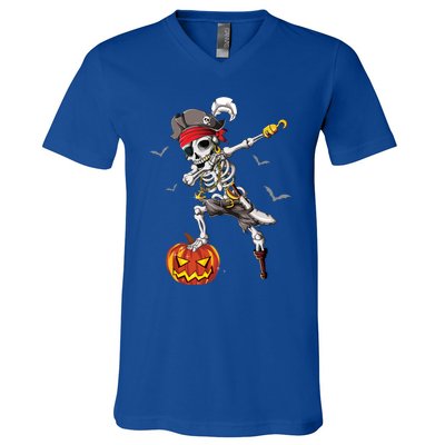 Dabbing Pirate Skeleton Dab Halloween Pumpkin Costume Funny Gift V-Neck T-Shirt